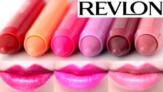 Revlon Just Bitten Kissable Balm Stain Swatches on Lips 6 colors [upl. by Fair892]