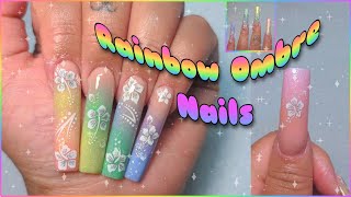 2xl Rainbow Ombre Nails acrylic application [upl. by Eirameinna931]