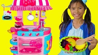 Wendy Pretend Play w Hello Kitty Kitchen ampTea Party Kids Food Toys [upl. by Eldwun]