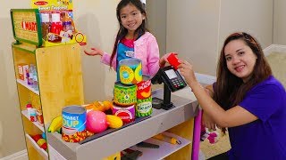 Emma Pretend Play Shopping with Giant Grocery Store Super Market Toy [upl. by Abocaj]