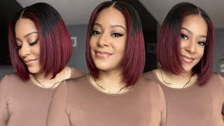 LuvMe Hair Dark Red Layered Highlighted Ombre Bob Review [upl. by Derfla499]