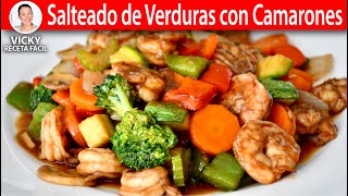 SALTEADO DE VERDURAS CON CAMARONES  Vicky Receta Facil [upl. by Oralia426]