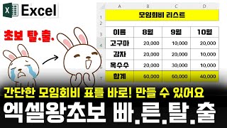 엑셀왕초보의 빠른탈출을 위한 10분 요약 강의  간단한 모임회비 만들기 [upl. by Obed]