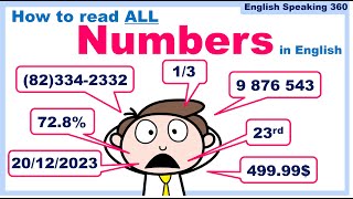 How to read ALL NUMBERS in English Big numbers DecimalsOrdinalFractionsDatesAddressesPhone [upl. by Hollyanne]