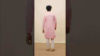 Manyavar Mohey Mens Ethnic Wear Indian Kurta Flamingo Pink Chikankari Embroidered Kurta Set [upl. by Anahsal]