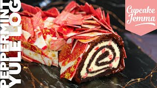 Peppermint Candy Cane Christmas Yule Log Recipe  Cupcake Jemma [upl. by Ahseinod]