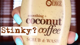 Ogx Smoothing  Coconut Coffee Scrub and Wash [upl. by Eicul]