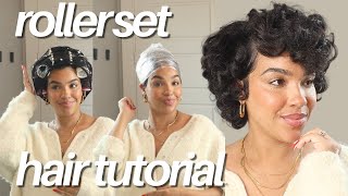 Rollerset Hair Tutorial On Short Natural Hair BEGINNER FRIENDLY  Rollerwrap Tutorial [upl. by Luise]