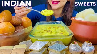 ASMR INDIAN SWEETS  RASMALAI  GULAB JAMUN  SPONGY RASGULLA  KAJU KATALI  EATING VIDEO  MUKBANG [upl. by Willyt417]