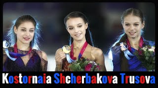 Kostornaia Shcherbakova Trusova  2020 European Figure Skating Championships [upl. by Nnylirak]