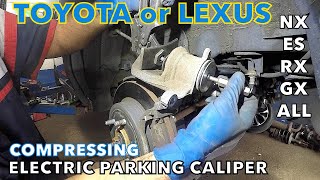 How to compress rear electrical parking caliper on Toyota or Lexus NX200t [upl. by Hcire137]