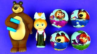 Masha amp the Bear Surprise Eggs Unboxing Masha i Medved Маша и Медведь сюрприз яйца Toys FluffyJet [upl. by Sawyere911]