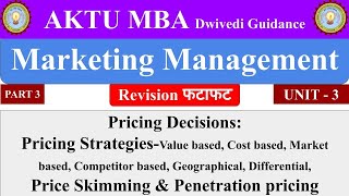 Pricing Decisions Pricing Strategies Marketing Management mba aktu mba notes aktu mba lectures [upl. by Akitnahs]