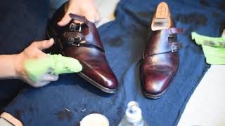 ASMR How to shine Meermin double monk strap shoes [upl. by Mattheus]