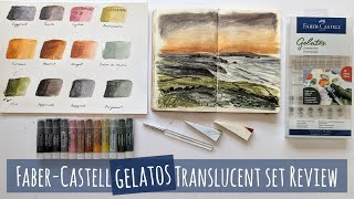 FaberCastell Gelatos Translucent Set Swatch Review and Talens Art Creations Sketchbook Painting [upl. by Arnulfo17]