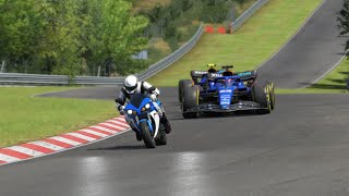 Yamaha YZFR1 2008 vs F1 Williams FW44 2022 Team at Nordschleife [upl. by Dnomsad]