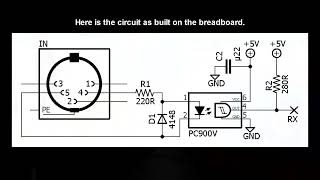 PC900 Optocoupler MIDI IN Circuit Test [upl. by Lednem986]