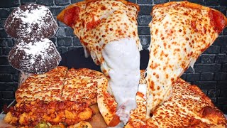 ASMR TRIPLE CHEESE TRIPLE PEPPERONI PIZZA GARLIC FINGERS LAVA CAKES JALAPEÑO amp BBQ CHICKEN BITES [upl. by Nagel]