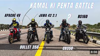 Honda Cb350 VS Jawa 42 21 Vs Tvs Apache RTR160 4v vs Royal enfield Bullet 350 Vs Bajaj Ns160 [upl. by Anelhtak]