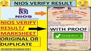 NIOS VERIFY RESULTCERTIFICATE ORIGINAL OR DUPLICATE [upl. by Stevie]