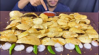 Chips Eating show Deshi chips eating video ASMRDesi Chips Hot Masala with Sauce Onion Raw Chilli [upl. by Warren]