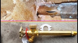 How to replace Outdoor Faucet broken by frozen water Замена уличного крана [upl. by Yeblehs60]