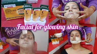 Facial step by step  NATURES ESSENCE Glowing Gold Facial Kit how to use  Facial [upl. by Guibert704]