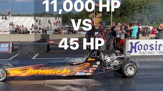 11000 HP Top Fuel Dragster vs 45HP JR Dragster [upl. by Terrell]