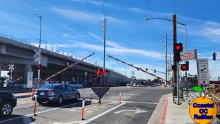 4K Rosecrans AveMarquardt Ave Railroad Crossing Santa Fe Springs CA [upl. by Aicemaj923]