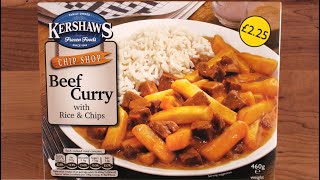 Kershaws CHIP SHOP BEEF CURRY WITH RICE amp CHIPS  £225  460G  Ready Meal Review [upl. by Lladnar532]