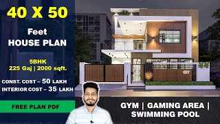 40x50 House plan with Garden  225 Gaj  2000 sqft  4050 5BHK  40 by 50 ka Naksha  DV Studio [upl. by Edholm]