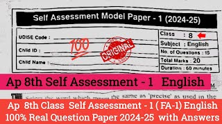 Ap 8th class Fa1 English question paper 2024 with answersAp 8th self assessment 1 English paper [upl. by Nnylassej]