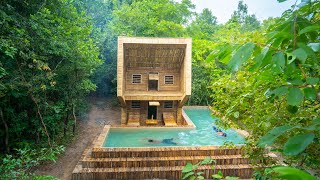 Build The Most Beautiful Bamboo Swimming Pool Villa Using Ancient Skills by Jungle Survival [upl. by Suivatnod]