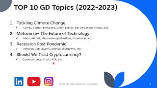 Top 10 Most Important GD Topics 202223  Current Affairs [upl. by Nibbs]