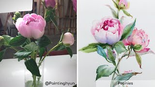 Watercolor Painting  Pink PeoniesTutorial  Step by Step [upl. by Evannia]