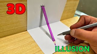 easy Trick art 3d drawing pencil on paper for beginner  how to draw 3d pencil [upl. by Noryahs509]