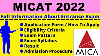 All About MICAT 2022 Notification Dates Application Eligibility Pattern Syllabus Admit Card [upl. by Ballman17]