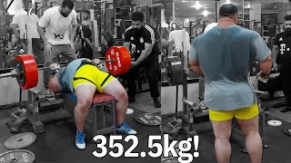 Danial Zamani Smashes a 352 5kg or 777lbs Bench Press [upl. by Ailesor317]