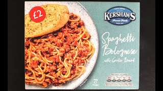 Kershaws SPAGHETTI BOLOGNESE WITH GARLIC BREAD  £2  400g  Various Outlets  Ready Meal [upl. by Ashla]