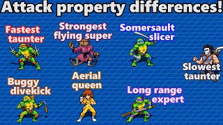 AD  TMNT Shredders Revenge Attack property differences amp taunt speed comparisons [upl. by Trula]