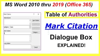 EVERYTHING about the Mark Citation Dialogue BOX  Table of Authorities  Word 2010 thru 2019 [upl. by Barty]