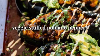 Veggie Stuffed Poblano Peppers  This Savory Vegan [upl. by Ahsekel]