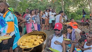 Over 100 people  3 pots of coconut dumplings  1 bus 8 car load of people  We packed the river [upl. by Baron159]