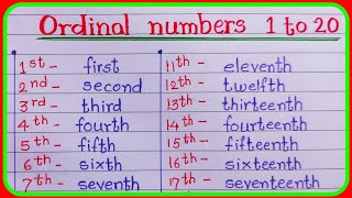 ordinal numbers 1 to 20 ordinal numbers in english 1 to 20 ordinal numbers ordinal numbers spelli [upl. by Piselli76]