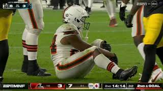 Nick Chubb serious knee injury vs Steelers no replay shown [upl. by Swithbart]