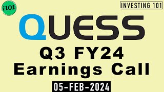 Quess Corp Q3 FY24 Earnings Call  Quess Corp Limited FY24 Q3 Results [upl. by Eintruok]