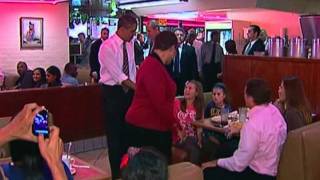 President Obama visits Roscoes chicken and waffles [upl. by Rozina]