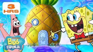 Bob Esponja  MAIS DE 3 HORAS Dentro das Casas da Fenda do Biquíni 🍍  Bob Esponja em Português [upl. by Vedette616]