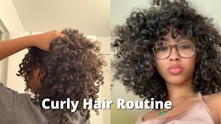 Curly Hair Routine 3b3c wash bangs volume [upl. by Aihsetel]