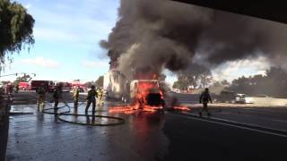 National City Amazing Video I805 SemiTruck Fire 01102017 [upl. by Zingale]